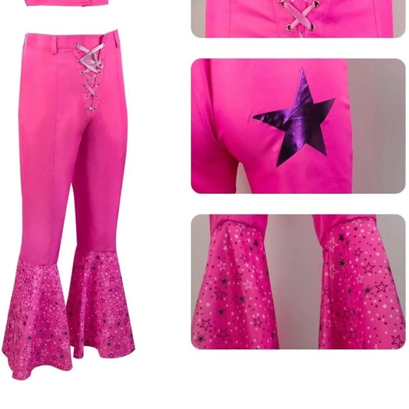 Women Girls Margot Robbie Cosplay Cowgirl Costume 70s 80s Size Large - Picture 4 of 15